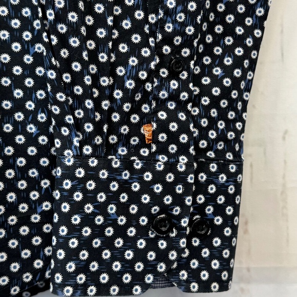 Tallia Mens Blue Starburst Collard Button Up Dress Up Shirt Sz. Medium M 15 1/2 - Picture 8 of 11